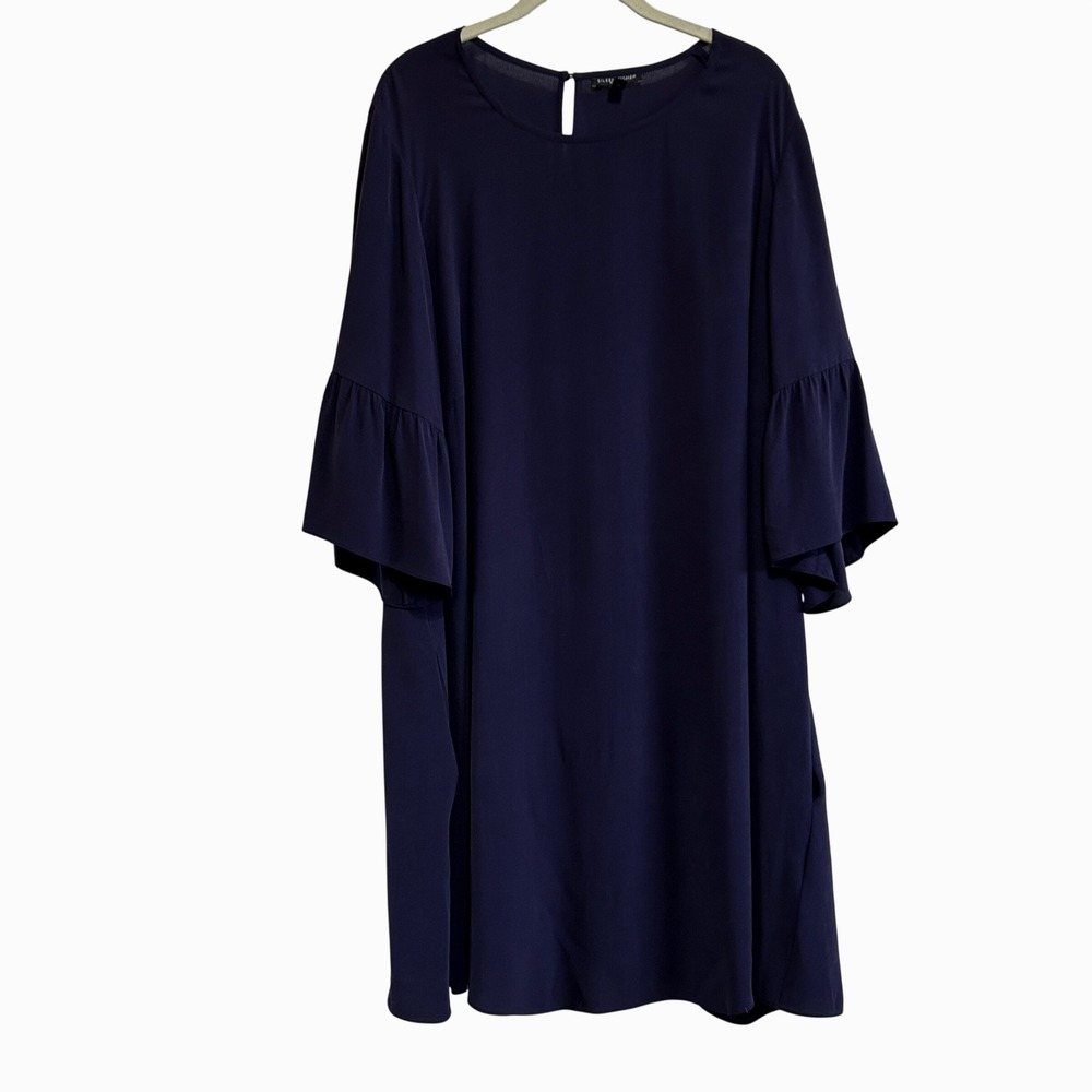 Eileen Fisher Silk Bell Sleeve Dress 1X Navy Purple Shift